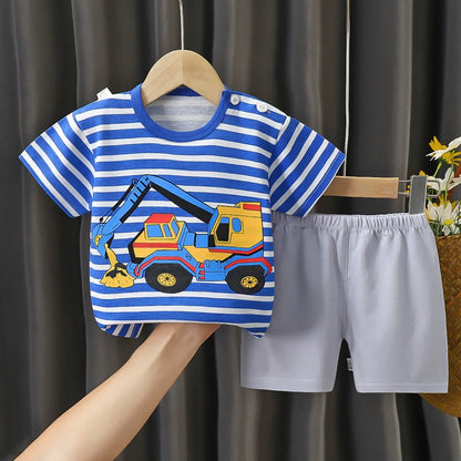 Conjunto de ropa de verano para niños de 2 piezas – Conjunto de camiseta y pantalones cortos de algodón para niños y niñas, ropa de manga corta para bebés, traje informal suave para niños para el juego diario y la comodidad