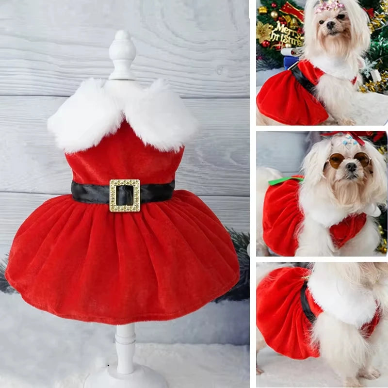 Christmas Dog Dress – Cute Red Skirt Winter Outfit for Small & Medium Dogs, Soft Comfortable Pet Clothes, Easy-Clean Holiday Costume