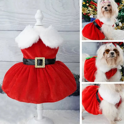 Christmas Dog Dress – Cute Red Skirt Winter Outfit for Small & Medium Dogs, Soft Comfortable Pet Clothes, Easy-Clean Holiday Costume