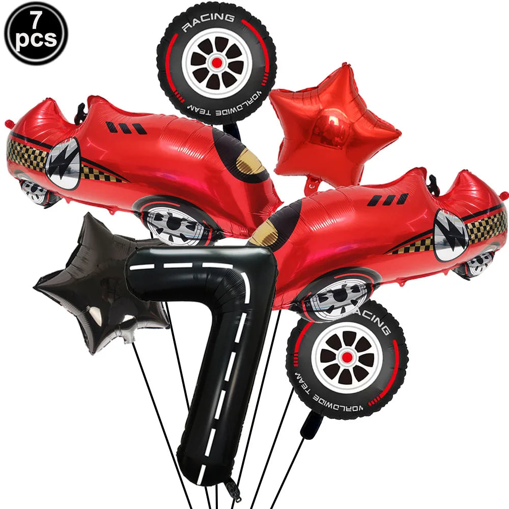 Racing Car Birthday Party Decorations – Race Car, Tire Wheel, Traffic Cone & Checkered Balloons for Kids' Racing-Themed Parties
