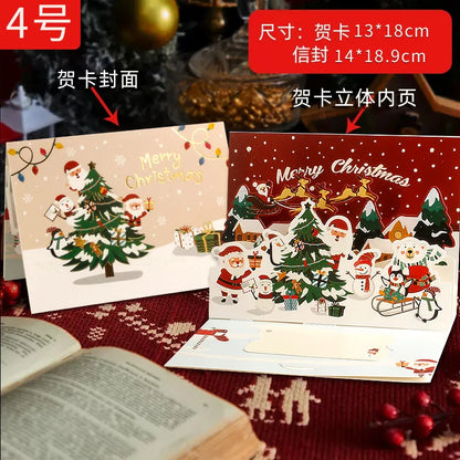 3D Santa Christmas Greeting Card – Folding Merry Christmas Best Wishes Card, Xmas Gift, New Year Blessing & Thank You Postcard