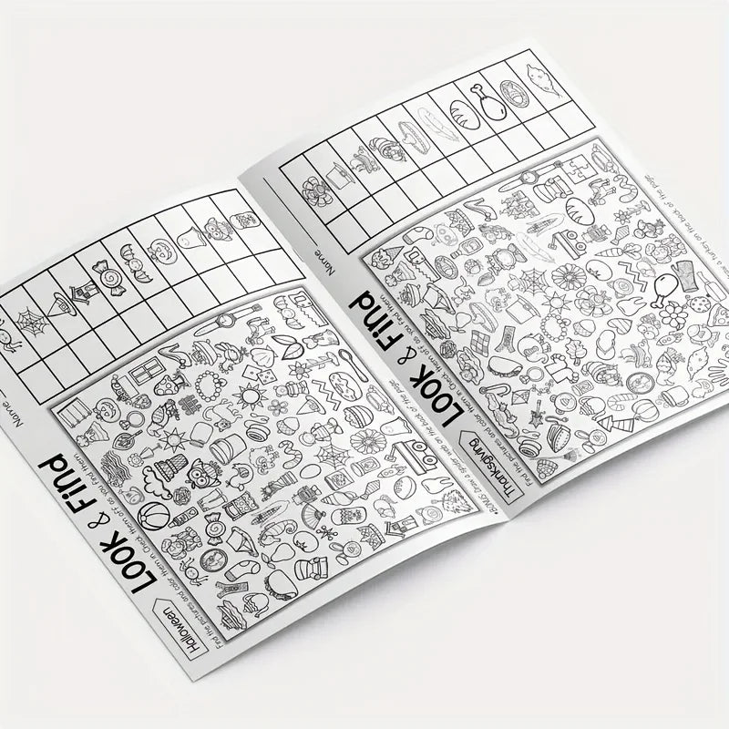 Livre d'activités interactif de cherche-et-trouve à colorier – Livre de puzzles d'objets cachés pour enfants avec des jeux de cherche-et-trouve, des exercices d'association, des pages de coloriage créatives et des activités d'apprentissage éducatives