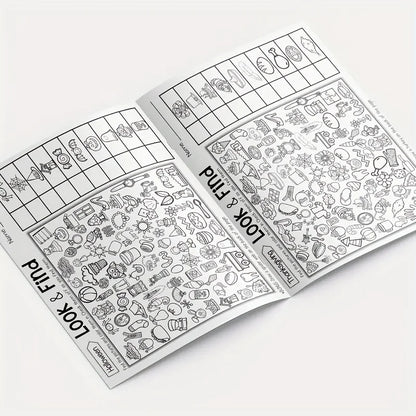 Livre d'activités interactif de cherche-et-trouve à colorier – Livre de puzzles d'objets cachés pour enfants avec des jeux de cherche-et-trouve, des exercices d'association, des pages de coloriage créatives et des activités d'apprentissage éducatives