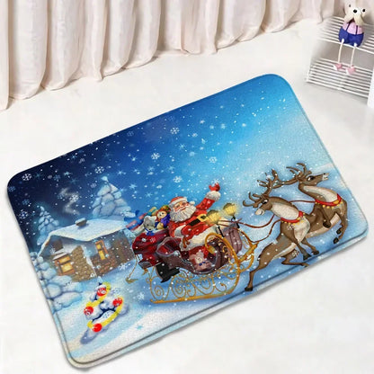 Funny Christmas Bath Mat Set – Cute Snowman, Santa Claus, Red Ball & Xmas Tree Bathroom Rugs with Toilet Lid Cover