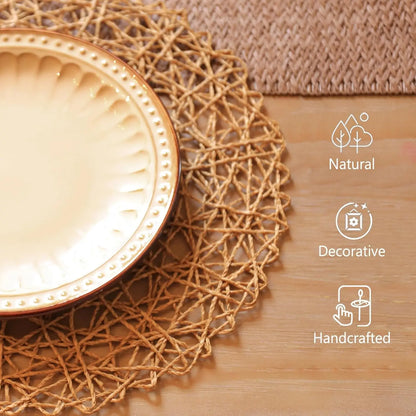12–48PCS 15-Inch Round Paper Braided Placemats – Boho Woven Table Mats for Dining Table, Wedding, Party & Home Decor