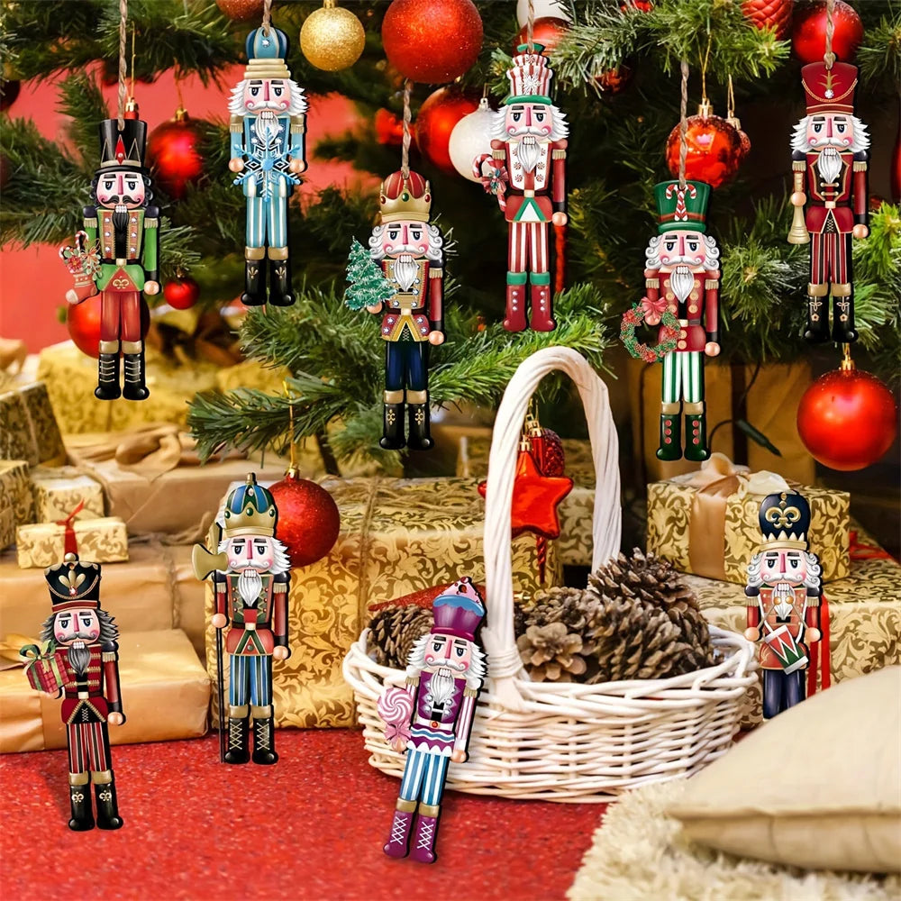Ornements de Noël soldat casse-noisette en bois de 12 pièces – Décorations à suspendre pour sapin, maison et cadeaux de fêtes