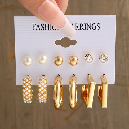 Boucles d'oreilles créoles dorées grand cercle pour femmes, ensemble bohème vintage, perle, cœur, zircon, clous, bijoux cadeau