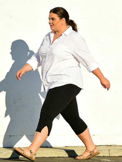 Women's Plus Size Capri Leggings XL-5XL – High-Waist Stretch Yoga & Workout Pants with Split Hem, Comfortable Cropped Activewear
