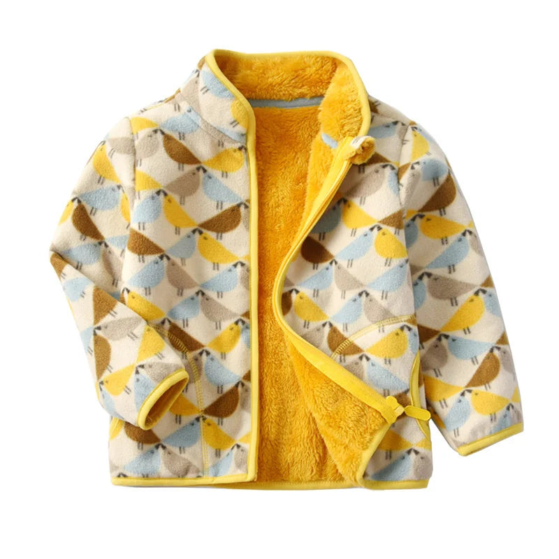 Girls Heart Print Fleece Jacket 2-8T, Cute Thick Winter Coat with Zipper, Warm Baby and Toddler Outerwear for Cold Weather