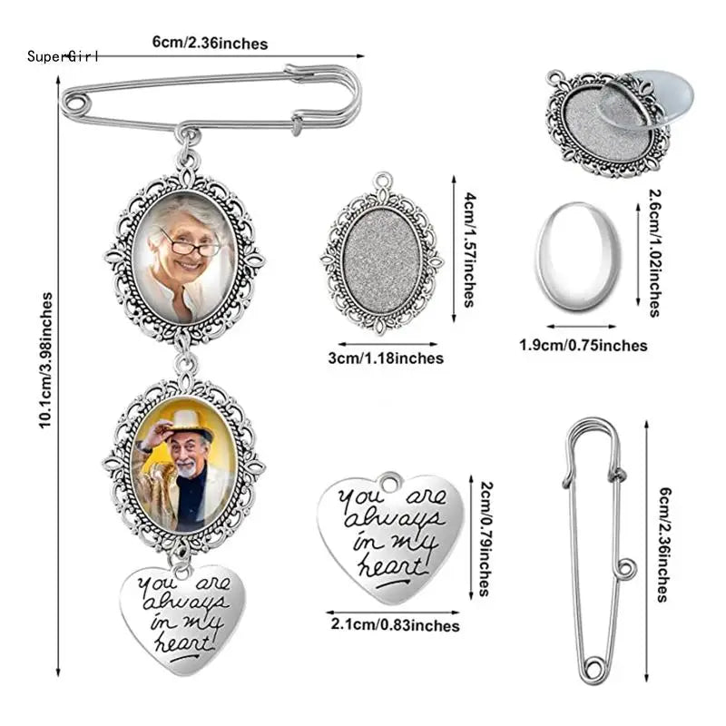 Wedding Bouquet Photo Charm – Oval Picture Frame Pendant Brooch for Bridal Bouquets & Memorial Keepsakes