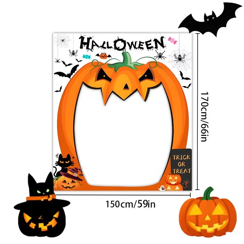 Halloween Pumpkin Door Banner Decoration, Scary Pumpkin Party Backdrop, Creepy Photo Booth Props, Large Horror Photography Background for Halloween Party Supplies