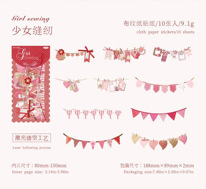 10PCS Creative Party Flag Stickers – DIY Pulling Stick Labels for Scrapbooking, Junk Journaling & Craft Decoration Supplies