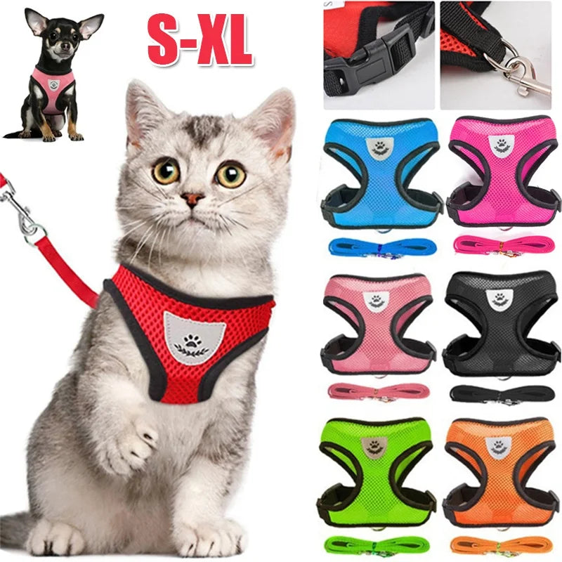 Reflective Dog & Cat Harness with Leash – Adjustable Breathable Mesh Vest for Small Pets
