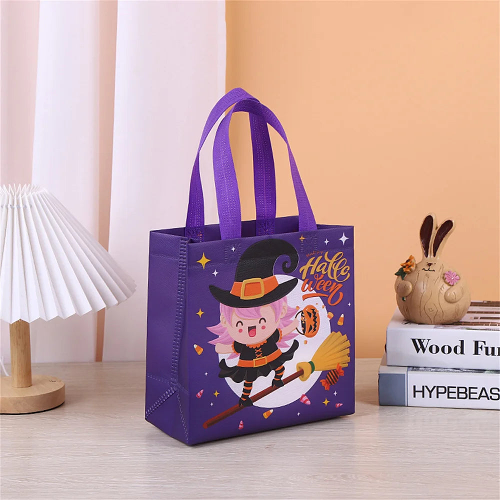 1PC Halloween Non-Woven Candy Tote Bag, Trick or Treat Gift Bag for Kids, Reusable Halloween Goodie Bag, Party Favor and Holiday Gift Wrapping Supplies