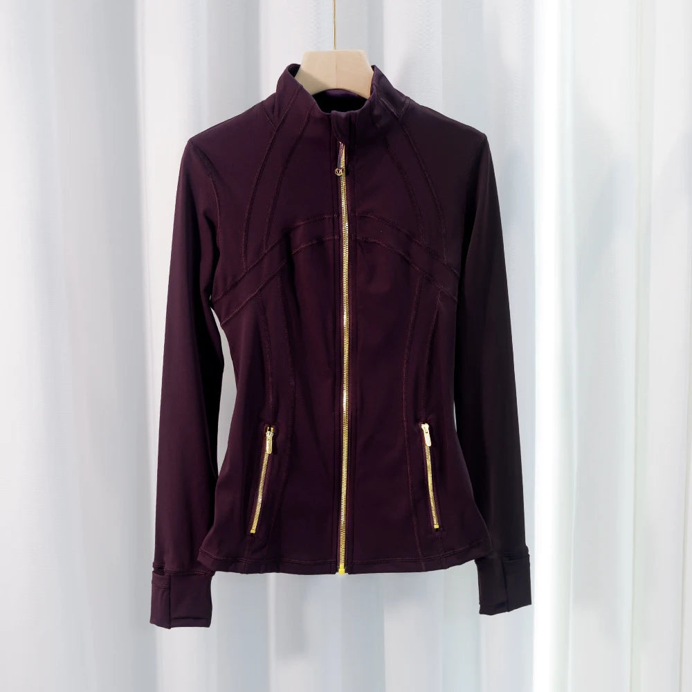 Chaqueta de yoga de mujer ajustada con cremallera – Top deportivo de cuello alto de secado rápido para gimnasio, running y fitness