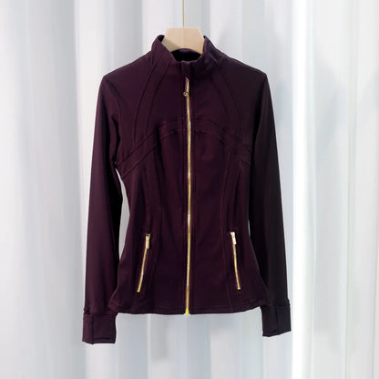 Chaqueta de yoga de mujer ajustada con cremallera – Top deportivo de cuello alto de secado rápido para gimnasio, running y fitness