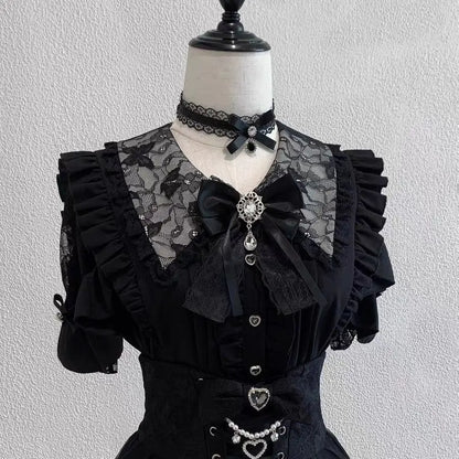 Blusa de mujer de encaje de manga corta estilo lolita japonés 2026, dulce, linda, ajustada, informal, a la moda, para uso diario