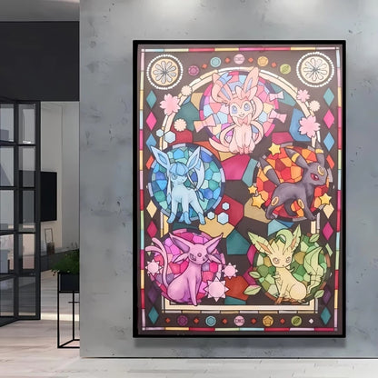 Pokémon Bulbasaur & Pikachu Canvas Wall Art – Bright Garden Themed Cartoon Home Living Room Decor