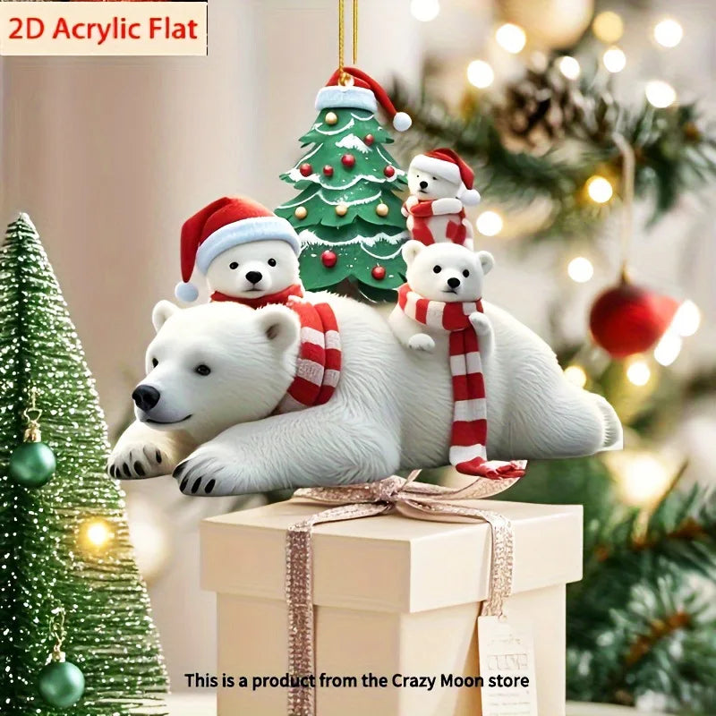 Christmas Animal Series 2D Acrylic Hanging Ornaments – Flat Xmas Tree Decorations for Party, Home, Backpack & Keychain Accessories