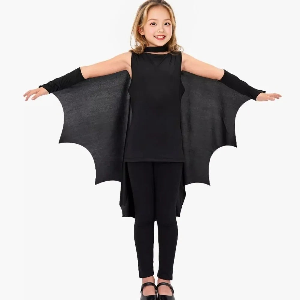 Kids’ Black Bat Cloak Costume Set – Bat Wing Cape with Eye Mask, Non-Woven Halloween Outfit for Trick-or-Treat, Parties & Stage Wear