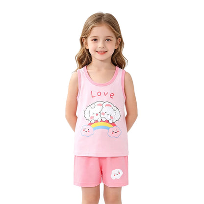 Kids 100% Cotton Pajama Set Sleeveless Tank Top & Shorts Summer Sleepwear for Boys & Girls