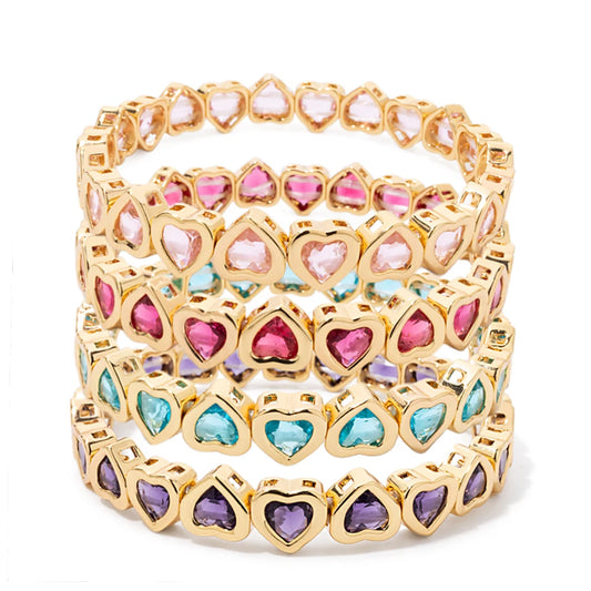 2024 Women’s Gold Love Bangle Rhinestone Peach Elastic Cuff Bracelet Fashion Jewelry