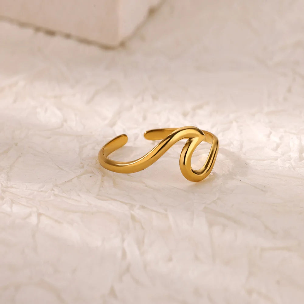 Gold Stainless Steel Starfish & Shell Ring – Adjustable Waterproof Beach-Inspired Ring for Women