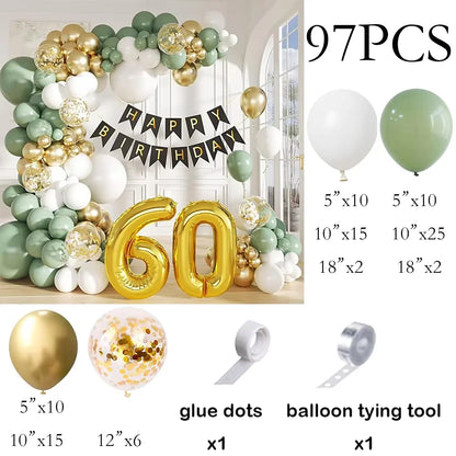 Sage Green Balloon Arch Garland Kit – Green, White, Sand & Gold Confetti Latex Balloons for Birthday, Wedding & Graduation Decorations