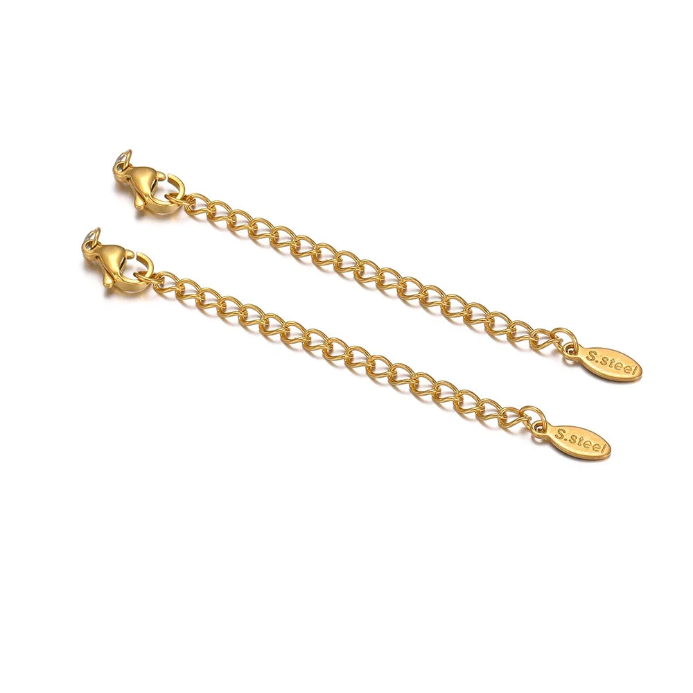 10-Piece Stainless Steel Lobster Clasps with 5cm Extension Chains – Jewelry Connectors for DIY Bracelets & Necklaces