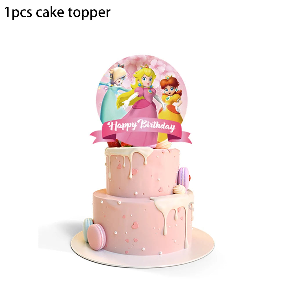 Princess Peach Party Supplies Set – Cartoon Anime-Themed Tableware, Balloons & Decorations for Children's Birthdays & Baby Showers