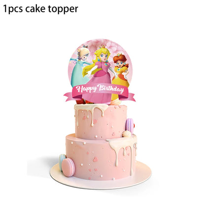 Princess Peach Party Supplies Set – Cartoon Anime-Themed Tableware, Balloons & Decorations for Children's Birthdays & Baby Showers