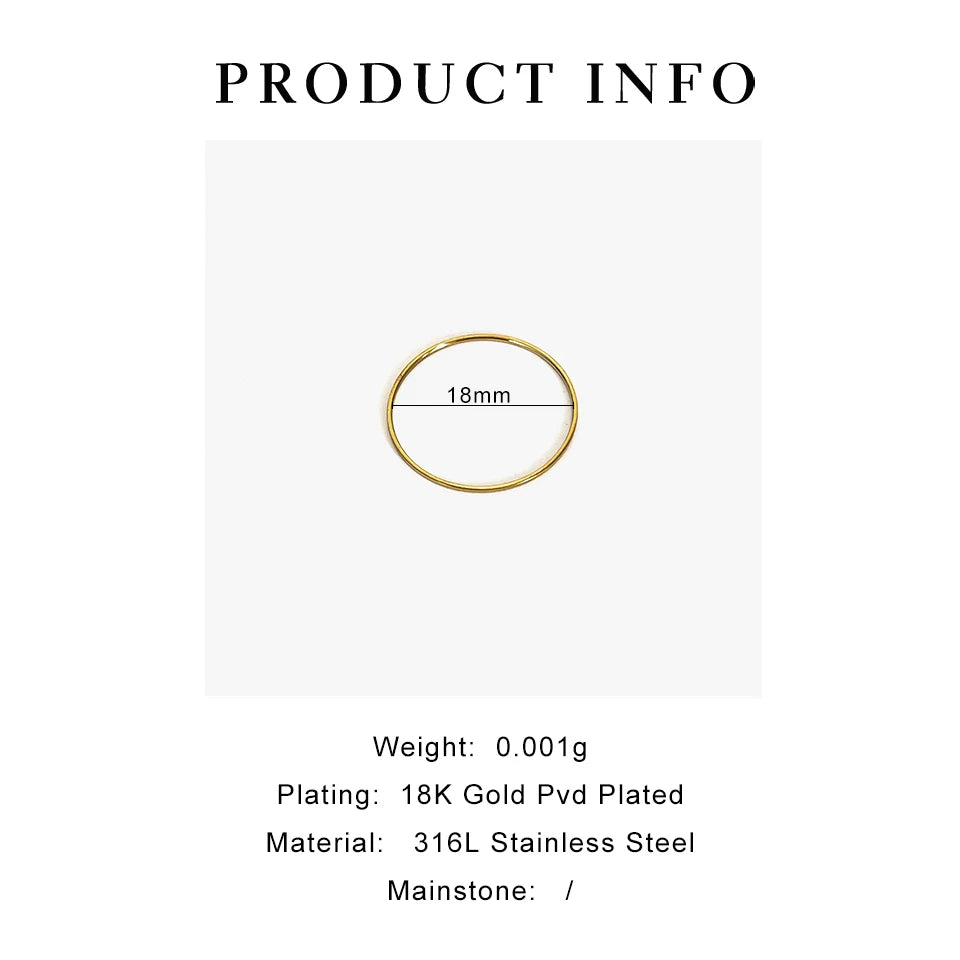 Anillo de Acero Inoxidable 316L Chapado en Oro PVD de 18K Ultrafino – Banda Apilable Minimalista de 0.5mm Resistente al Deslustre para Mujer