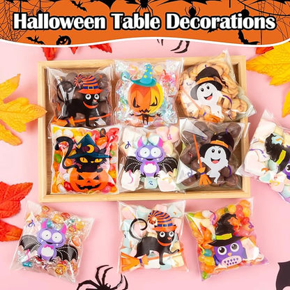 100PCS Halloween Self-Adhesive Treat Bags – Clear Candy & Cookie Packaging Bags for Kids’ Birthday Parties, Party Favors & Gifts