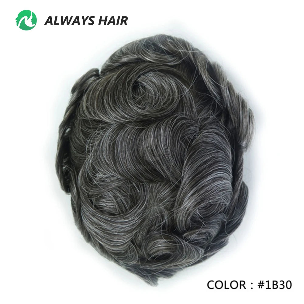 0.12-0.14mm PU Skin Hombres Peluquín – Peluca de Sistema Capilar de Cabello Humano Indio de Grosor Completo | Reemplazo de Cabello Natural con 130% de Densidad