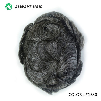 0.12-0.14mm PU Skin Hombres Peluquín – Peluca de Sistema Capilar de Cabello Humano Indio de Grosor Completo | Reemplazo de Cabello Natural con 130% de Densidad