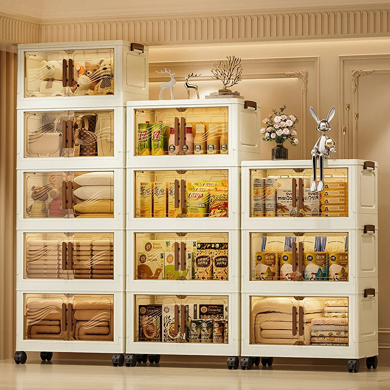 Caja de almacenamiento plegable con puerta transparente – Organizador grande y duradero para ropa, libros, juguetes y almacenamiento en el hogar