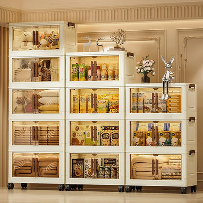 Caja de almacenamiento plegable con puerta transparente – Organizador grande y duradero para ropa, libros, juguetes y almacenamiento en el hogar