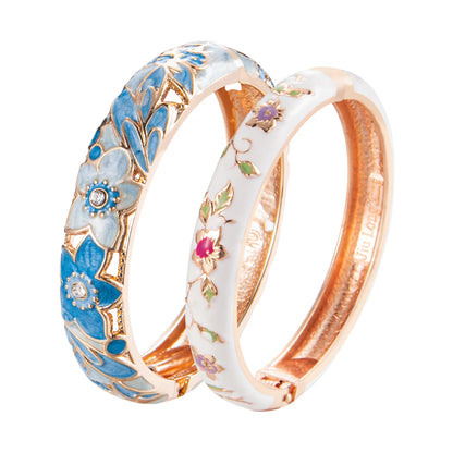Women’s Double Enamel Cloisonne Bangle Set Indian Dubai Style Trendy Metal Bracelet Jewelry Accessories