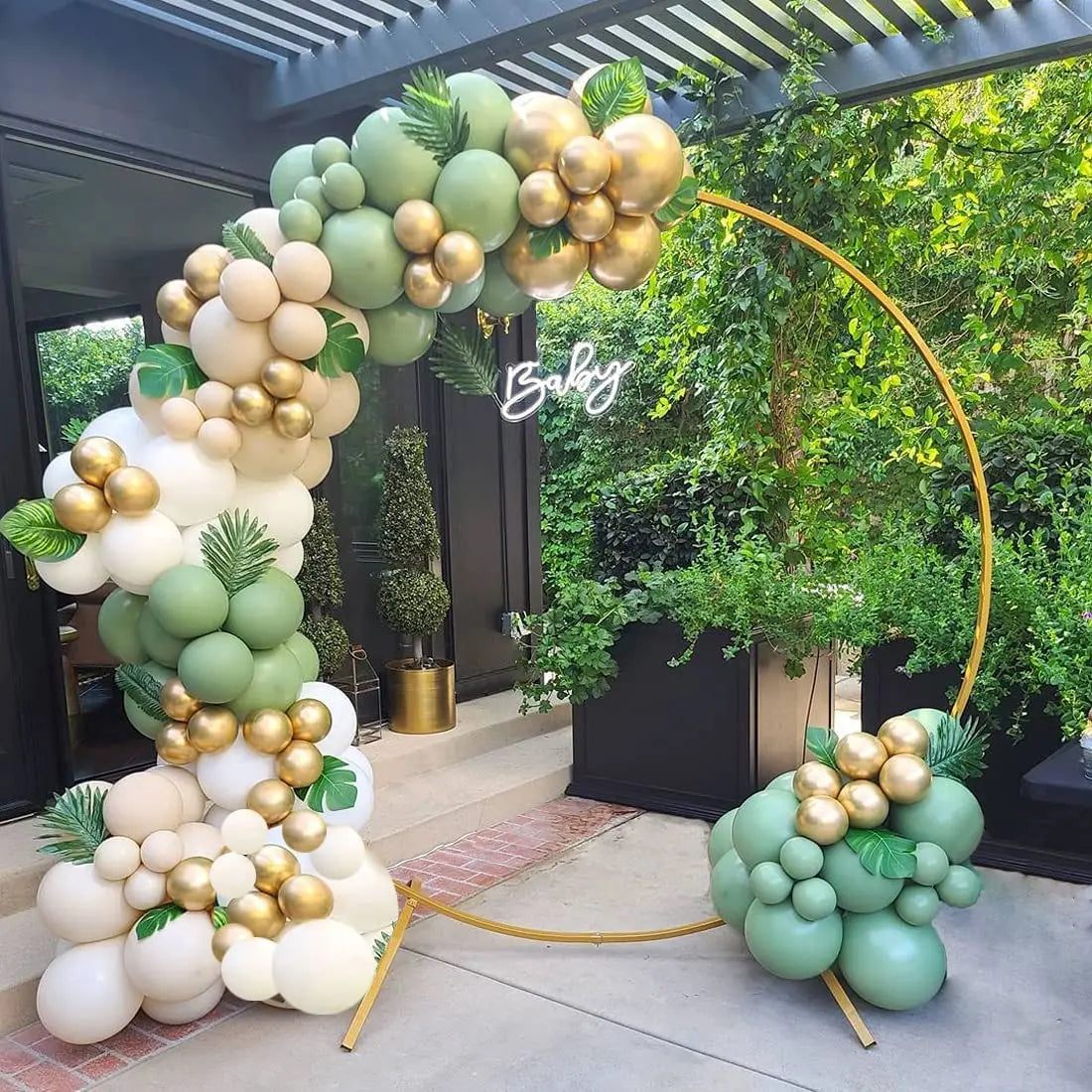 40PCS Sage Green Gold White Latex Confetti Balloons – Elegant Balloon Set for Baby Shower, Birthday, Wedding & Party Decorations