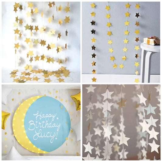 Guirnalda de papel con purpurina de luna y estrellas de 4 m – Pancarta colgante para bodas, Eid, baby showers y celebraciones