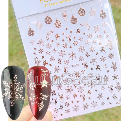 3D Christmas Nail Art Stickers – Snowflake & Winter Tree Nail Decals for Nail Tips Decoration