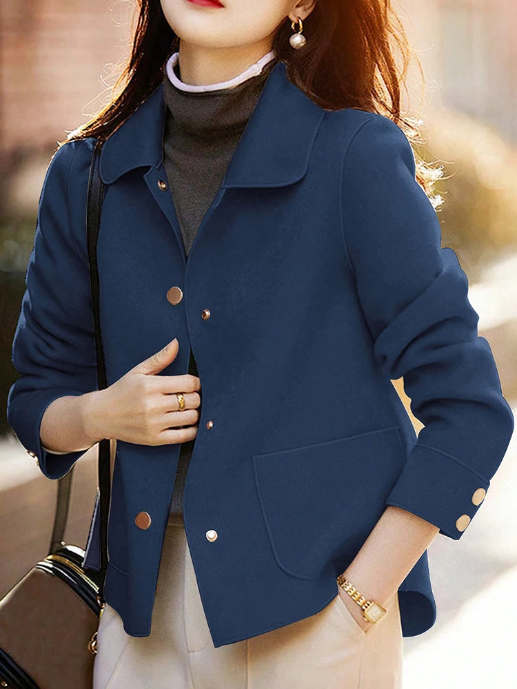 Women’s Classic Short Wool Coat – Solid Color Button-Up Jacket, Warm Autumn & Winter Fashion Outerwear