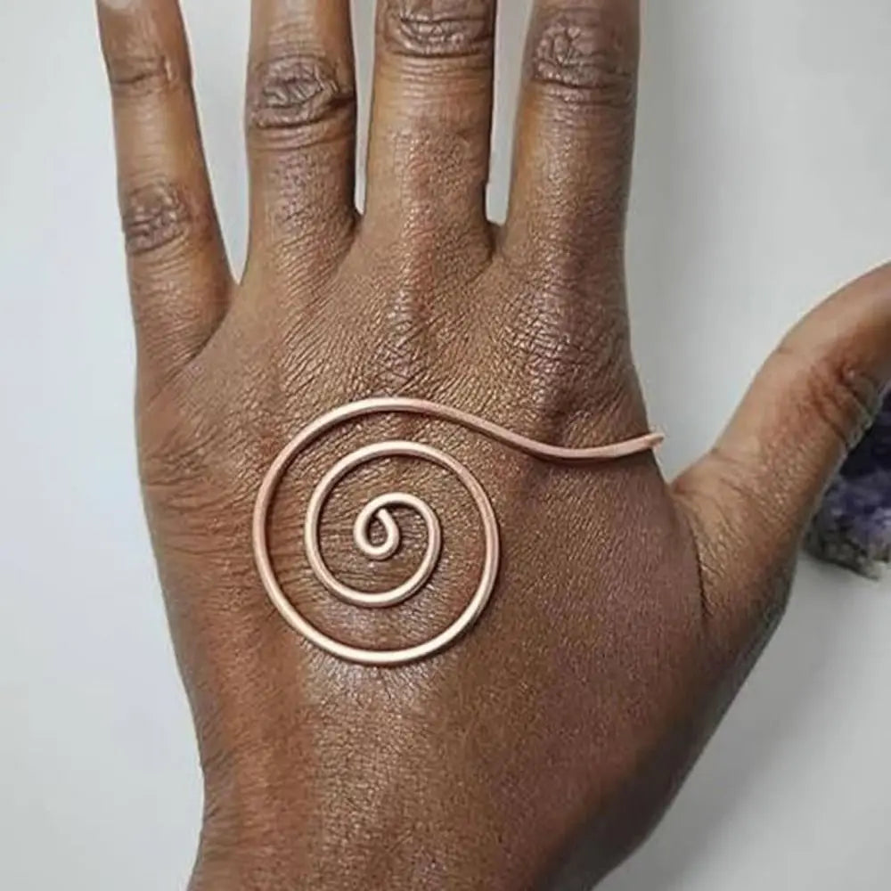 Adjustable Copper Palm Ring – Handmade Spiral Finger Cuff Ring for Meditation, Energy Healing & Boho Fashion Jewelry Accessory