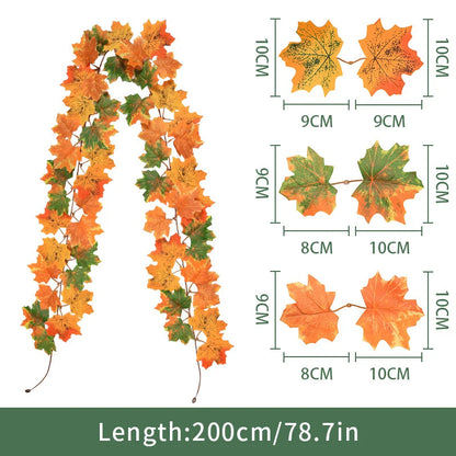 2M Artificial Maple Leaf Garland – Faux Fallen Leaves Autumn Rattan Decor for Thanksgiving, Halloween, Wedding, Christmas & Holiday Festivals