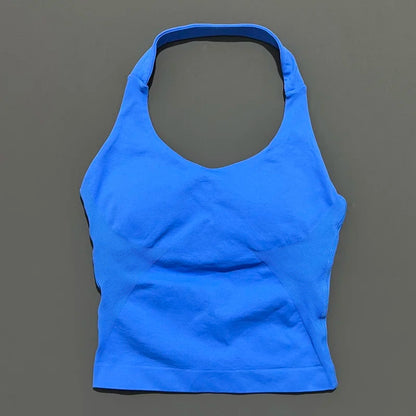 HISTELLO Women’s Seamless Longline Halter Sports Top – Built-in Bra with Removable Cups Yoga & Gym Tank Activewear