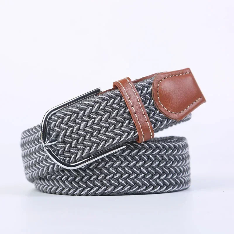 Ceinture élastique tressée unisexe en toile tissée, à boucle ardillon, pour jeans (107/120/130cm)