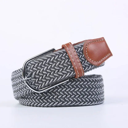 Ceinture élastique tressée unisexe en toile tissée, à boucle ardillon, pour jeans (107/120/130cm)
