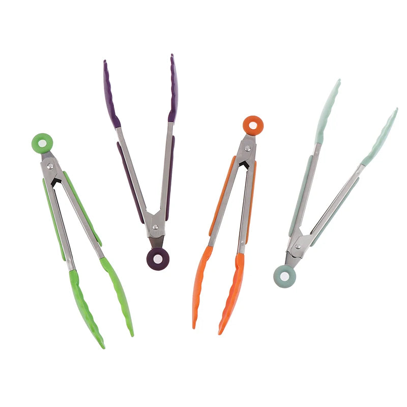 Silicone BBQ Grilling Tongs – Non-Stick Stainless Steel Kitchen Cooking, Salad & Serving Tongs