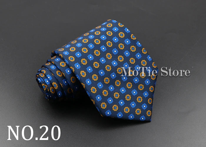 Men's 7.5cm Soft Silk Necktie – Floral & Dot Pattern Tie for Weddings, Business, Parties & Formal Wear