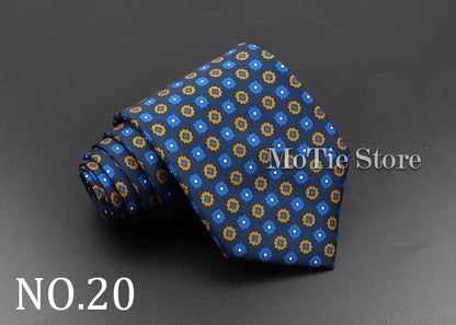 Men's 7.5cm Soft Silk Necktie – Floral & Dot Pattern Tie for Weddings, Business, Parties & Formal Wear